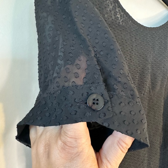 Kimchi Blue Black Sheer Swiss Dot Ruffle Bib Button Down Short Sleeve To… - Picture 5 of 9